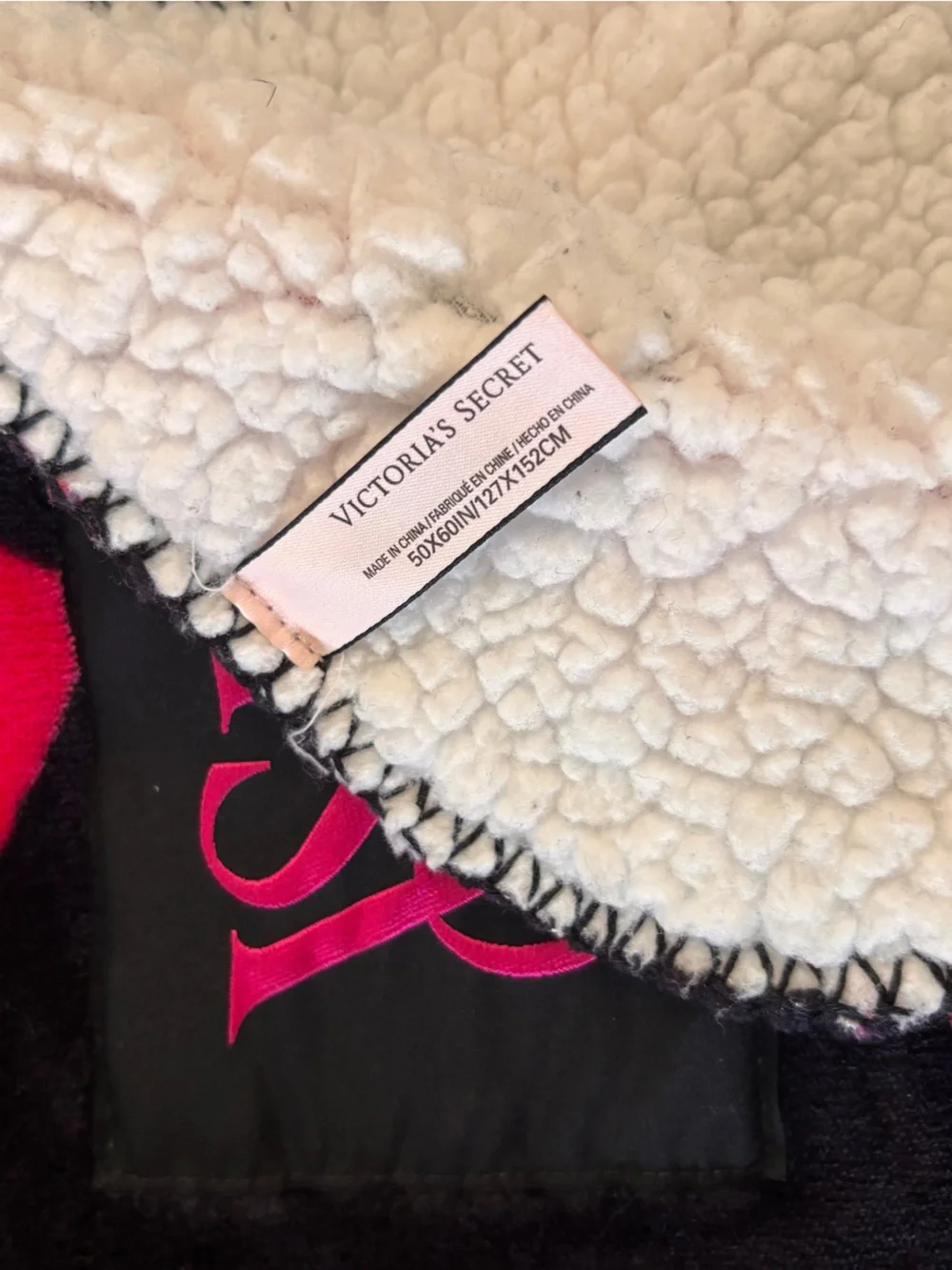 Victoria's Secret Black and Hot Pink Sherpa Throw 50 x 60 in